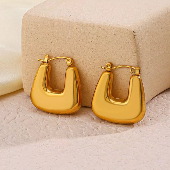 Wholesale Ladies Stainless Steel Hiphop Geometric Square Earrings 18K Gold Plated