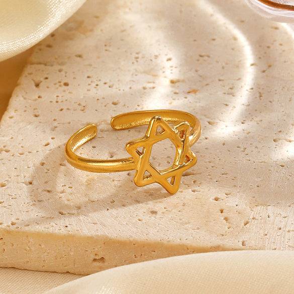 Wholesale Ladies Stainless Steel Hollow Fivepointed Star Ring Hiphop Allmatch Electroplated