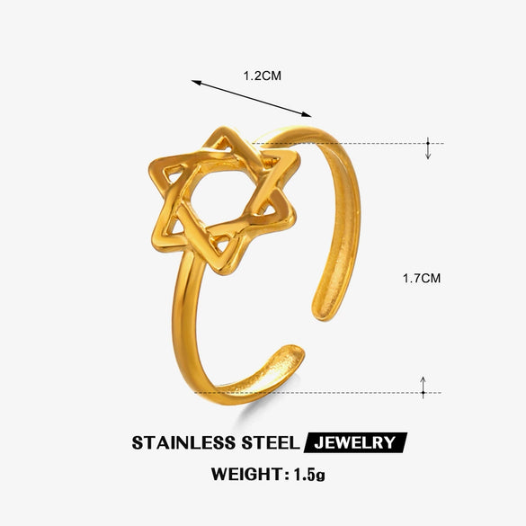 Wholesale Ladies Stainless Steel Hollow Fivepointed Star Ring Hiphop Allmatch Electroplated