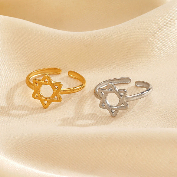 Wholesale Ladies Stainless Steel Hollow Fivepointed Star Ring Hiphop Allmatch Electroplated