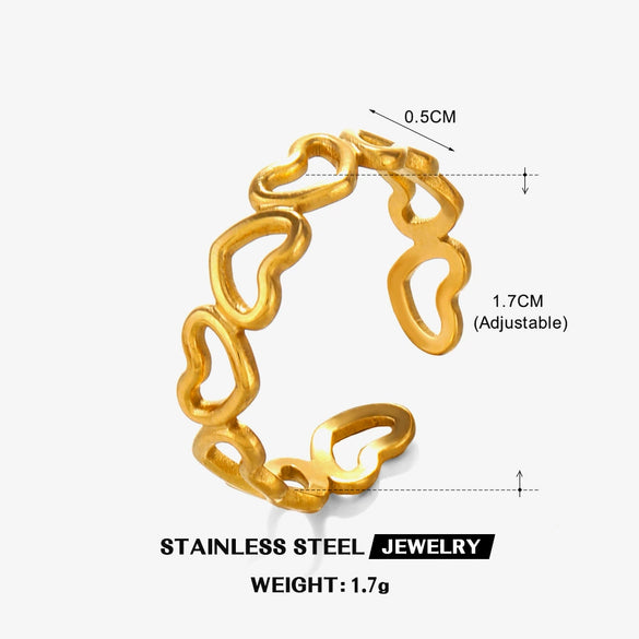 Wholesale Ladies Stainless Steel Hollow Heart Ring With Electroplating Hip Hop And Simple Style