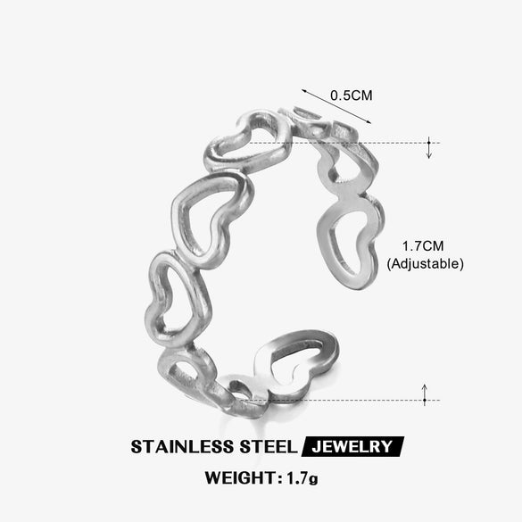 Wholesale Ladies Stainless Steel Hollow Heart Ring With Electroplating Hip Hop And Simple Style