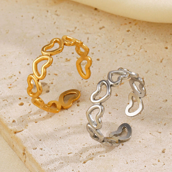 Wholesale Ladies Stainless Steel Hollow Heart Ring With Electroplating Hip Hop And Simple Style