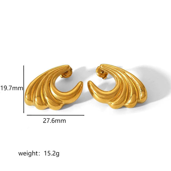 Wholesale Ladies Stainless Steel 18K Gold Electroplated Geometric Exaggerated Wave Earrings