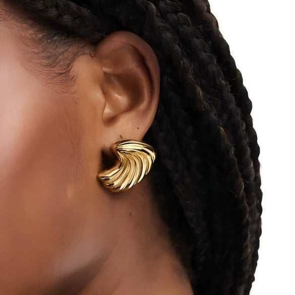Wholesale Ladies Stainless Steel 18K Gold Electroplated Geometric Exaggerated Wave Earrings