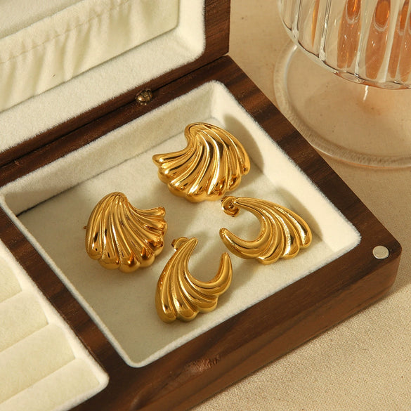 Wholesale Ladies Stainless Steel 18K Gold Electroplated Geometric Exaggerated Wave Earrings