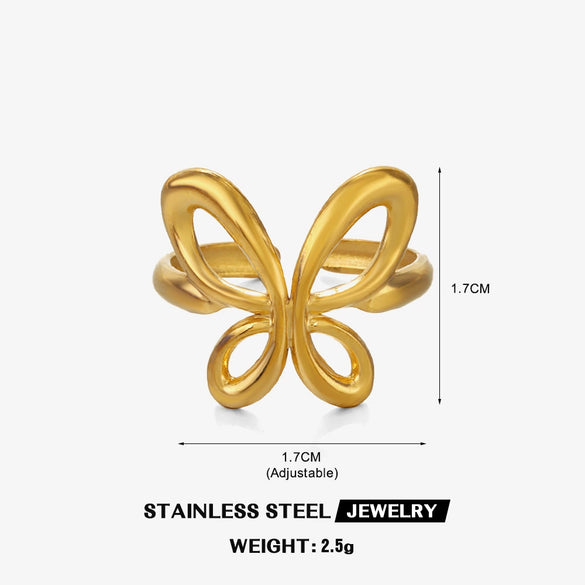 Wholesale Ladies Stainless Steel 18K Gold Plated Animal Butterfly Ring With Exaggerated Open Design