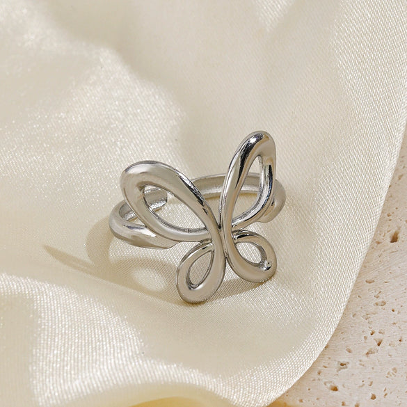 Wholesale Ladies Stainless Steel 18K Gold Plated Animal Butterfly Ring With Exaggerated Open Design