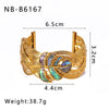 Wholesale Ladies Stainless Steel 18K Gold Plated Exaggerated Opening Bracelet With Leaves Design 18K Furnace Vacuum Plating
