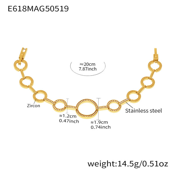 Wholesale Ladies Stainless Steel Love Circle Stitching Chain Bracelet With 5A Zircon Geometric Pattern Electroplating Light Luxury Temperament