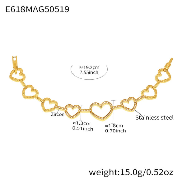 Wholesale Ladies Stainless Steel Love Circle Stitching Chain Bracelet With 5A Zircon Geometric Pattern Electroplating Light Luxury Temperament
