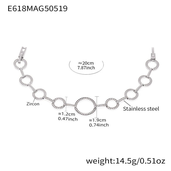 Wholesale Ladies Stainless Steel Love Circle Stitching Chain Bracelet With 5A Zircon Geometric Pattern Electroplating Light Luxury Temperament