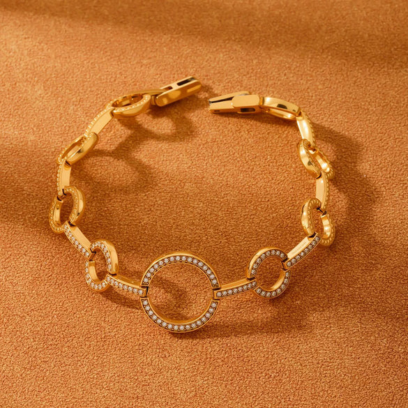 Wholesale Ladies Stainless Steel Love Circle Stitching Chain Bracelet With 5A Zircon Geometric Pattern Electroplating Light Luxury Temperament