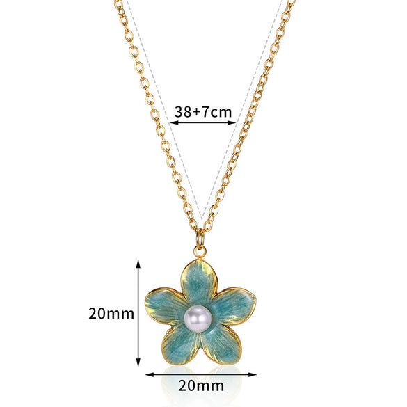 Wholesale Ladies Stainless Steel Oil Drop Flower Pendant Necklace With Electroplating