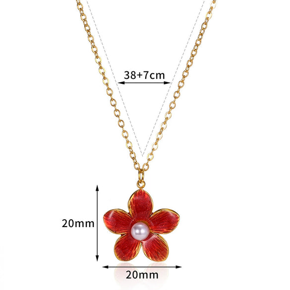 Wholesale Ladies Stainless Steel Oil Drop Flower Pendant Necklace With Electroplating