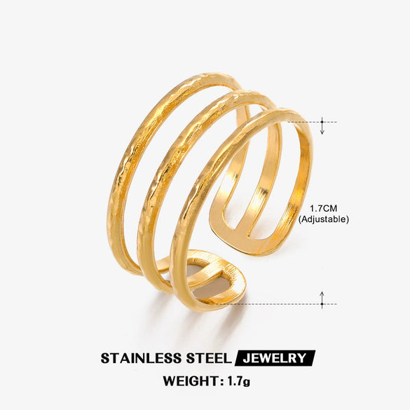 Wholesale Ladies Stainless Steel Open Adjustable Three Layer Line Ring With Geometric Design And Electroplating Treatment