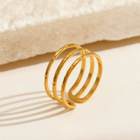 Wholesale Ladies Stainless Steel Open Adjustable Three Layer Line Ring With Geometric Design And Electroplating Treatment