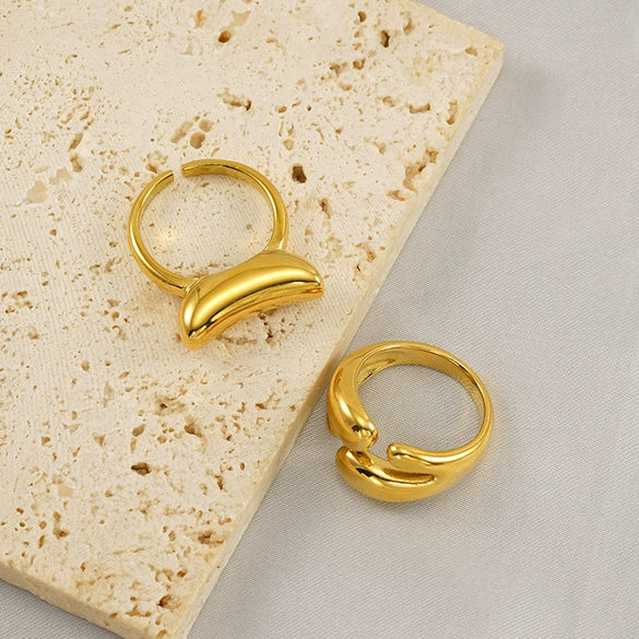 Wholesale Ladies Stainless Steel Open Ring Hand Jewelry Light Luxury Geometric Style 18K Gold Electroplated