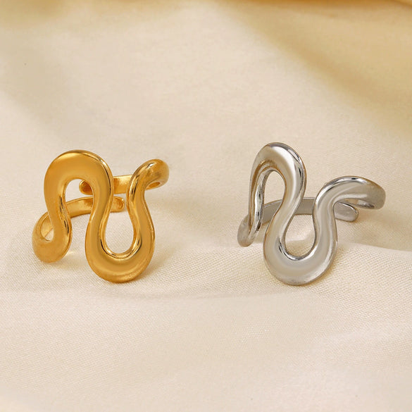 Wholesale Ladies Stainless Steel Retro Fashion Irregular Shaped Open Ring With Geometric Design And Electroplating