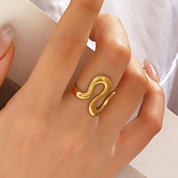 Wholesale Ladies Stainless Steel Retro Fashion Irregular Shaped Open Ring With Geometric Design And Electroplating