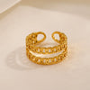 Wholesale Ladies Stainless Steel Ring With Geometric Pattern And Double Chain Opening Adjustable Real Gold Plating