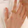 Wholesale Ladies Stainless Steel Ring With Geometric Pattern And Double Chain Opening Adjustable Real Gold Plating