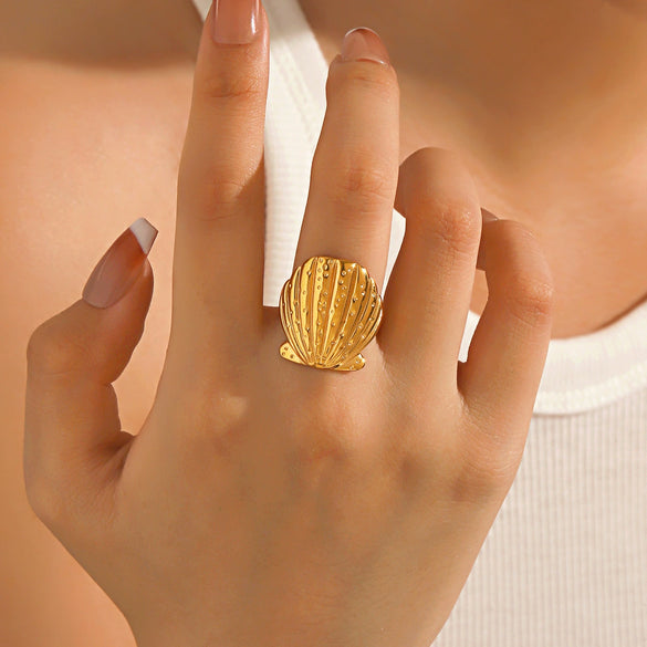 Wholesale Ladies Stainless Steel Shell Marine Elements Shell Ring With Electroplating And Natural Style