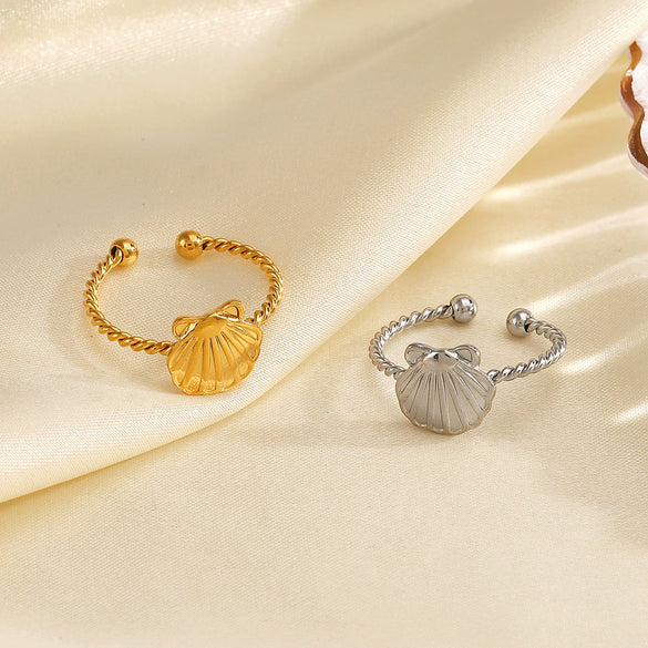 Wholesale Ladies Stainless Steel Shell Ring With Animal And Zodiac Pattern 18K Gold Plated
