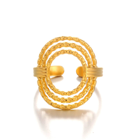 Wholesale Ladies' Stainless Steel Simple Hollow Round Geometric Ring With Electroplating