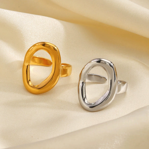 Wholesale Ladies Stainless Steel Simple Style Irregular Oval Geometric Ring With Electroplating Design