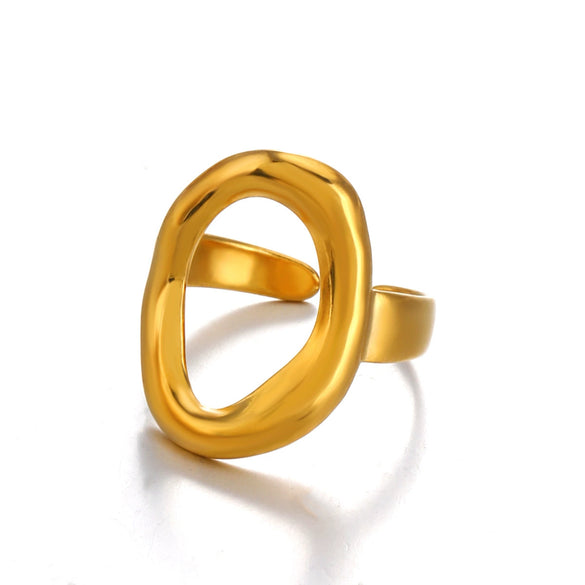 Wholesale Ladies Stainless Steel Simple Style Irregular Oval Geometric Ring With Electroplating Design
