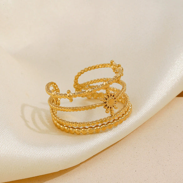 Wholesale Ladies Stainless Steel Star Ring With 18K Gold Plated Electroplating