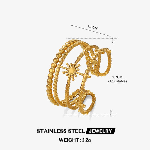 Wholesale Ladies Stainless Steel Star Ring With 18K Gold Plated Electroplating