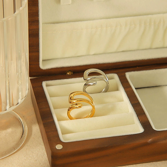Wholesale Ladies Titanium Steel Geometric Irregular Opening Adjustable Ring With Electroplating