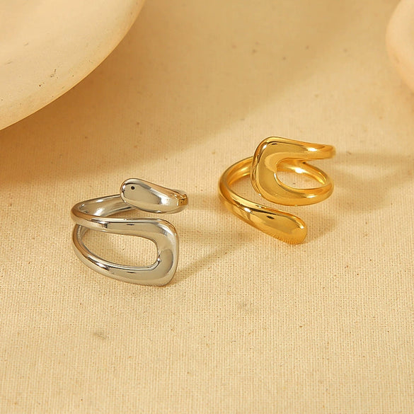 Wholesale Ladies Titanium Steel Geometric Irregular Opening Adjustable Ring With Electroplating
