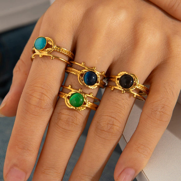 Wholesale Ladies Titanium Steel Geometric Multi Layer Ring With 18K Gold Plating And Retro Style