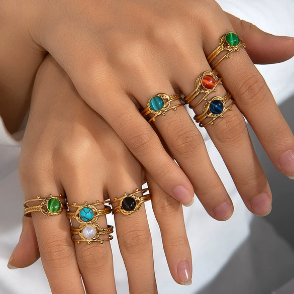 Wholesale Ladies Titanium Steel Geometric Multi Layer Ring With 18K Gold Plating And Retro Style