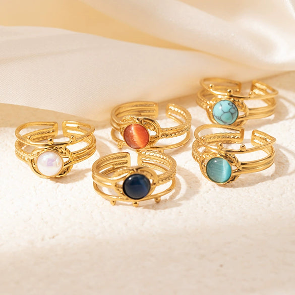 Wholesale Ladies Titanium Steel Geometric Multi Layer Ring With 18K Gold Plating And Retro Style