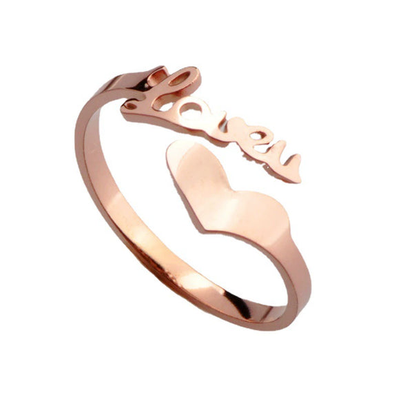 Wholesale Ladies Titanium Steel Heart Shaped Opening Ring With Rhombus Pattern And Electroplating Treatment