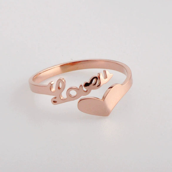 Wholesale Ladies Titanium Steel Heart Shaped Opening Ring With Rhombus Pattern And Electroplating Treatment
