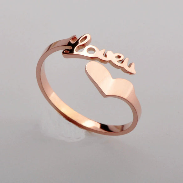 Wholesale Ladies Titanium Steel Heart Shaped Opening Ring With Rhombus Pattern And Electroplating Treatment