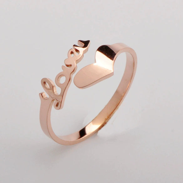 Wholesale Ladies Titanium Steel Heart Shaped Opening Ring With Rhombus Pattern And Electroplating Treatment