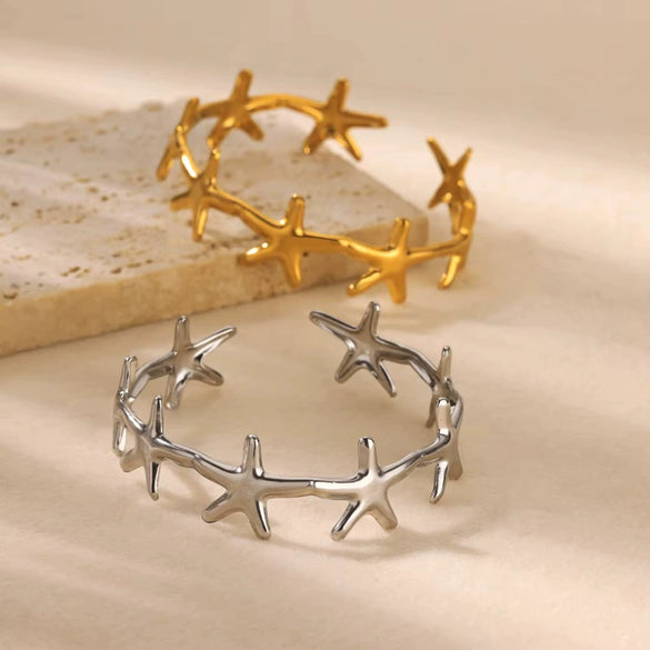 Wholesale Ladies Titanium Steel Opening Starfish Bracelet With Marine Element Texture And Electroplating Processing