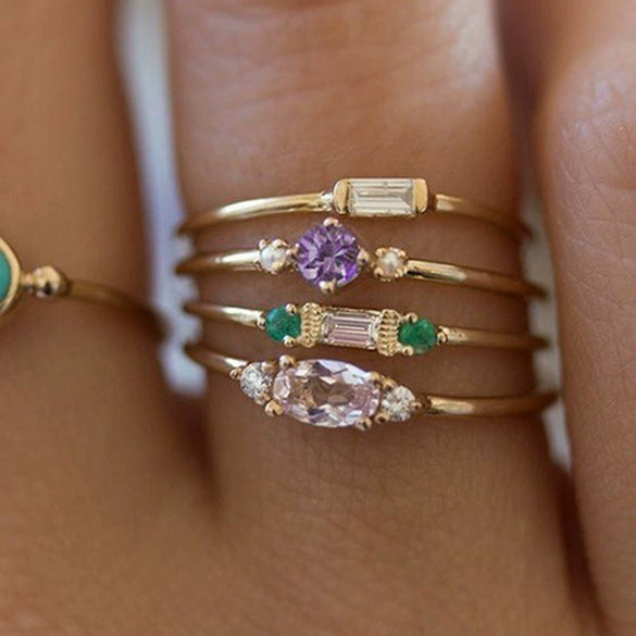 Wholesale Ladies Unisex Alloy Light Luxury Retro Fashion Simple Geometric Diamondembedded Stacked Style Ring Set