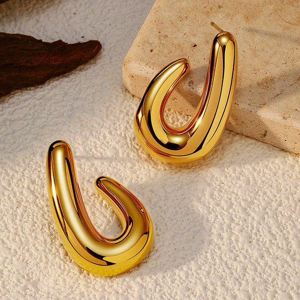 Wholesale Ladies Ushaped Geometric Ins Style 18K Gold Electroplated Stainless Steel Earrings