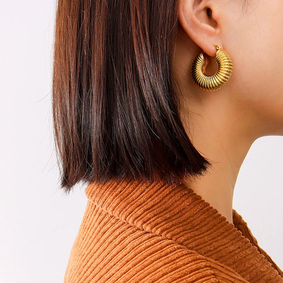 Wholesale Ladies Ushaped Geometric Titanium Steel Earrings With 18K Real Gold Electroplating