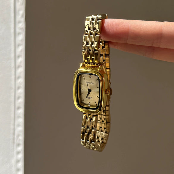 Wholesale Ladies Vintage Middle Ancient Square Quartz Gold Watch With Steel Alloy Band