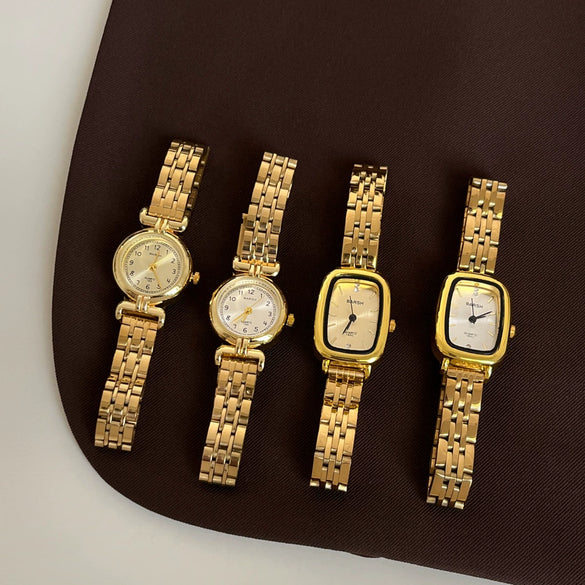 Wholesale Ladies Vintage Middle Ancient Square Quartz Gold Watch With Steel Alloy Band