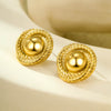 Wholesale Ladies Vintage Stainless Steel And 18K Gold Threaded Texture Round Earrings With Electroplating