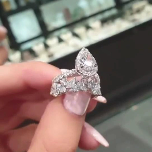 Wholesale Ladies Wedding Jewelry Copper Zircon Water Drop Pear Shaped Ring